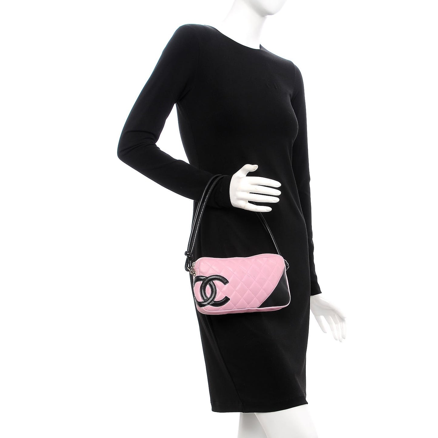 Calfskin Quilted Cambon Pochette Pink Black