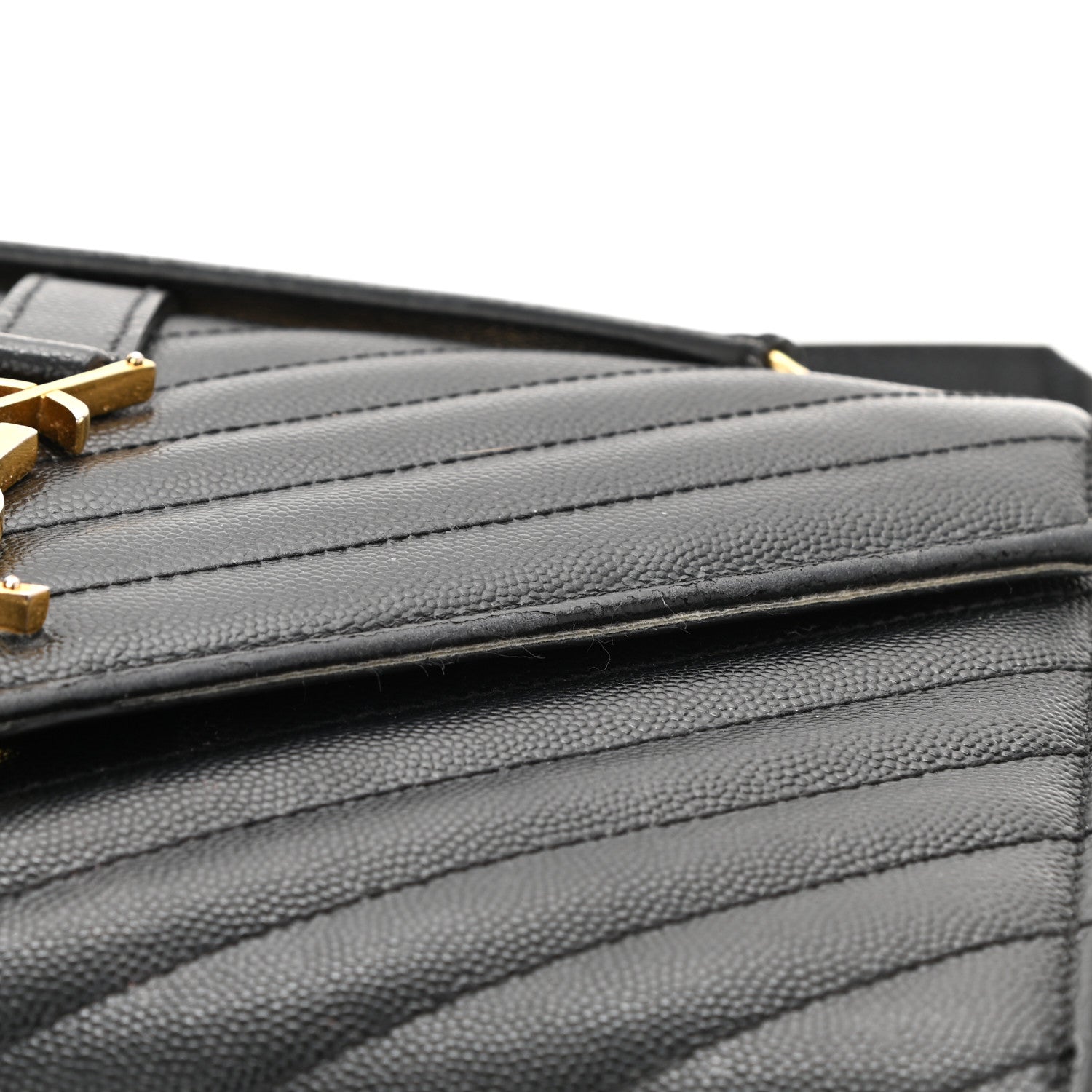 Saint Laurent Grain De Poudre Matelasse Chevron Medium Monogram Satchel Black 17 of 19