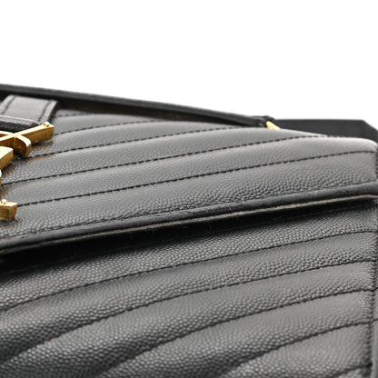 Saint Laurent Grain De Poudre Matelasse Chevron Medium Monogram Satchel Black 17 of 19
