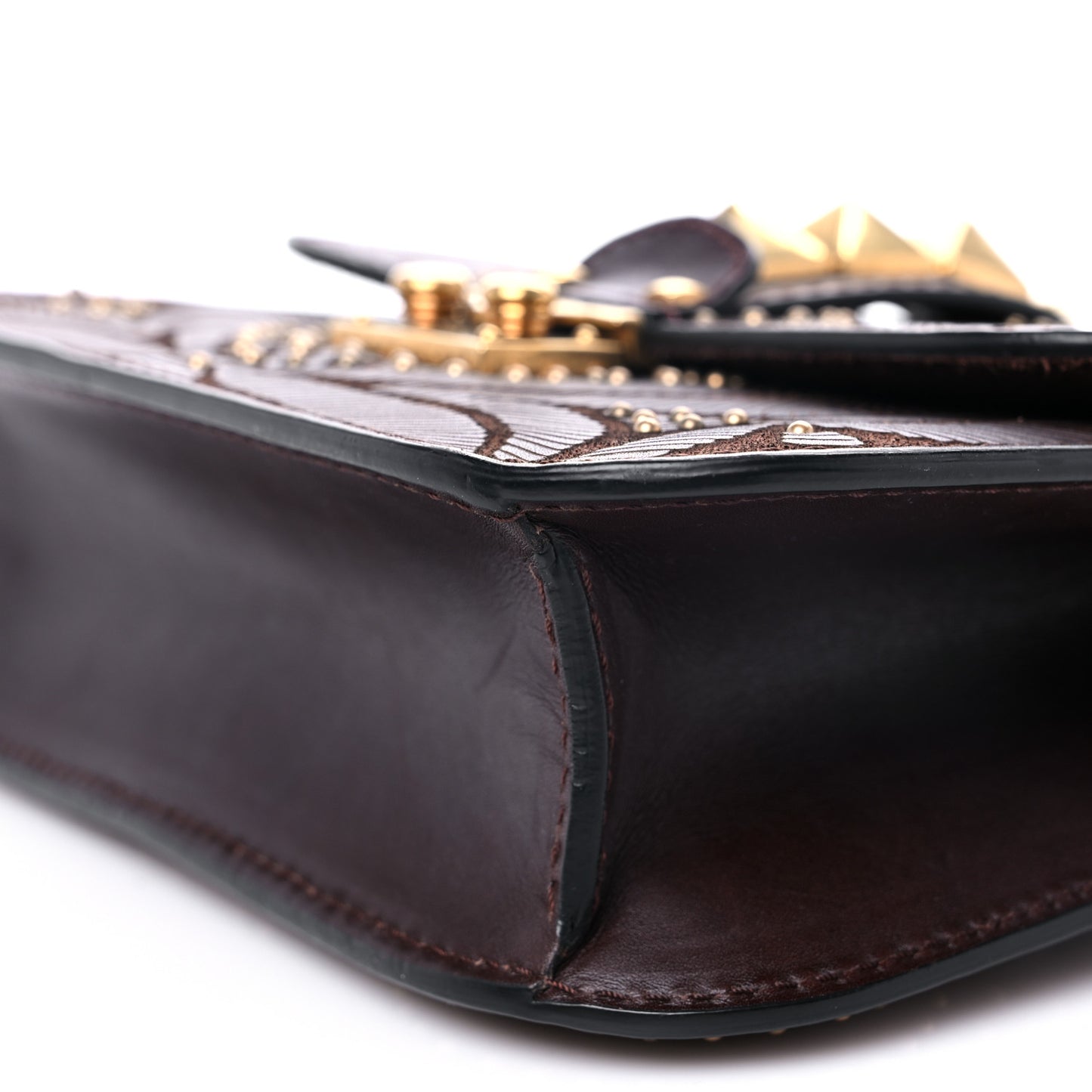 Calfskin Embossed Studded Small Glam Lock Rockstud Flap Cacao