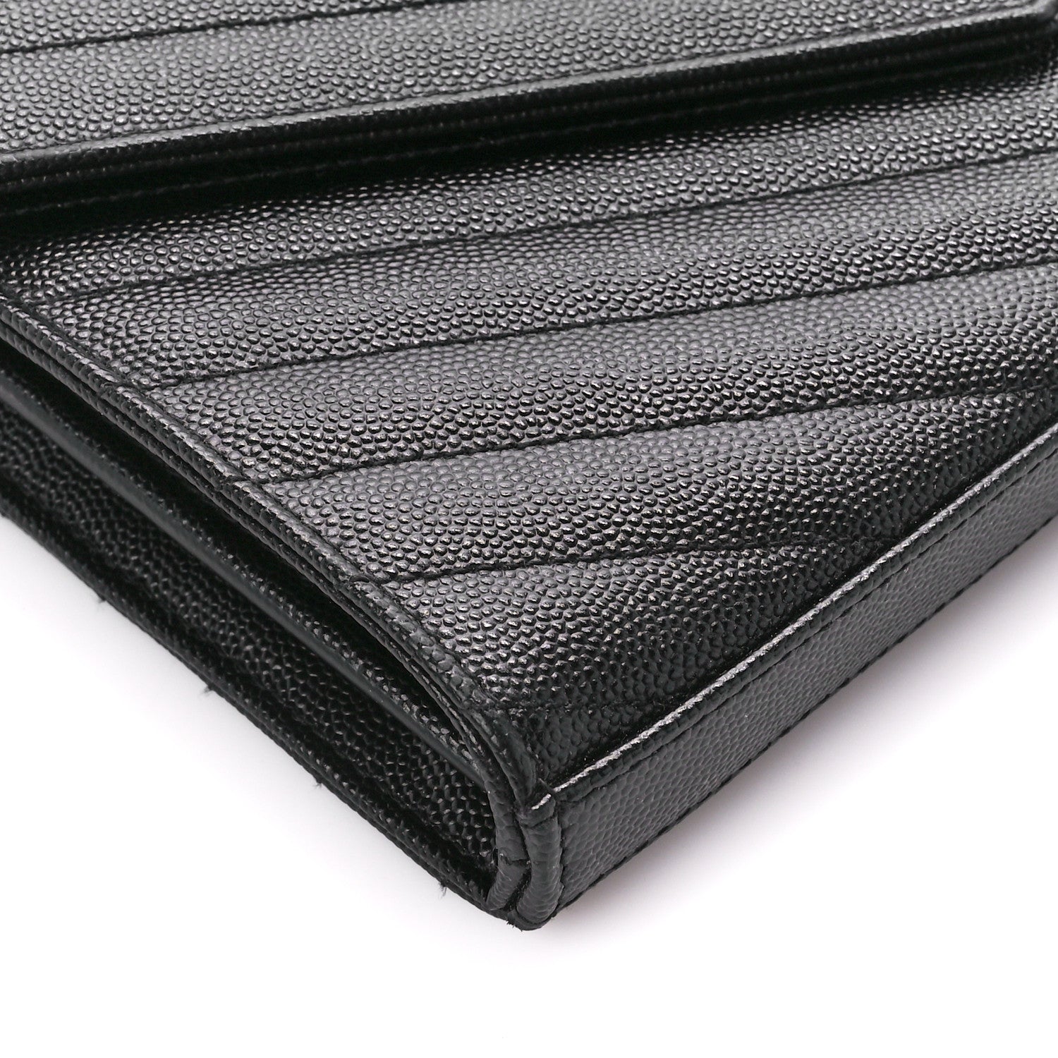 Saint Laurent Grain De Poudre Matelasse Chevron Monogram Chain Wallet Black 8 of 9