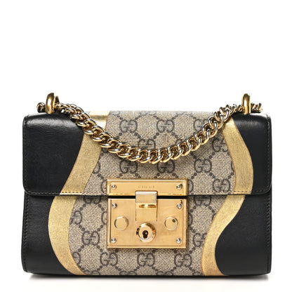 Gucci Calfskin GG Supreme Monogram Small Padlock Shoulder Bag Black Gold 1 of 10