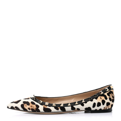 Valentino Garavani Calf Hair Leopard Print Rockstud Ballerina Flats 37 1 of 8