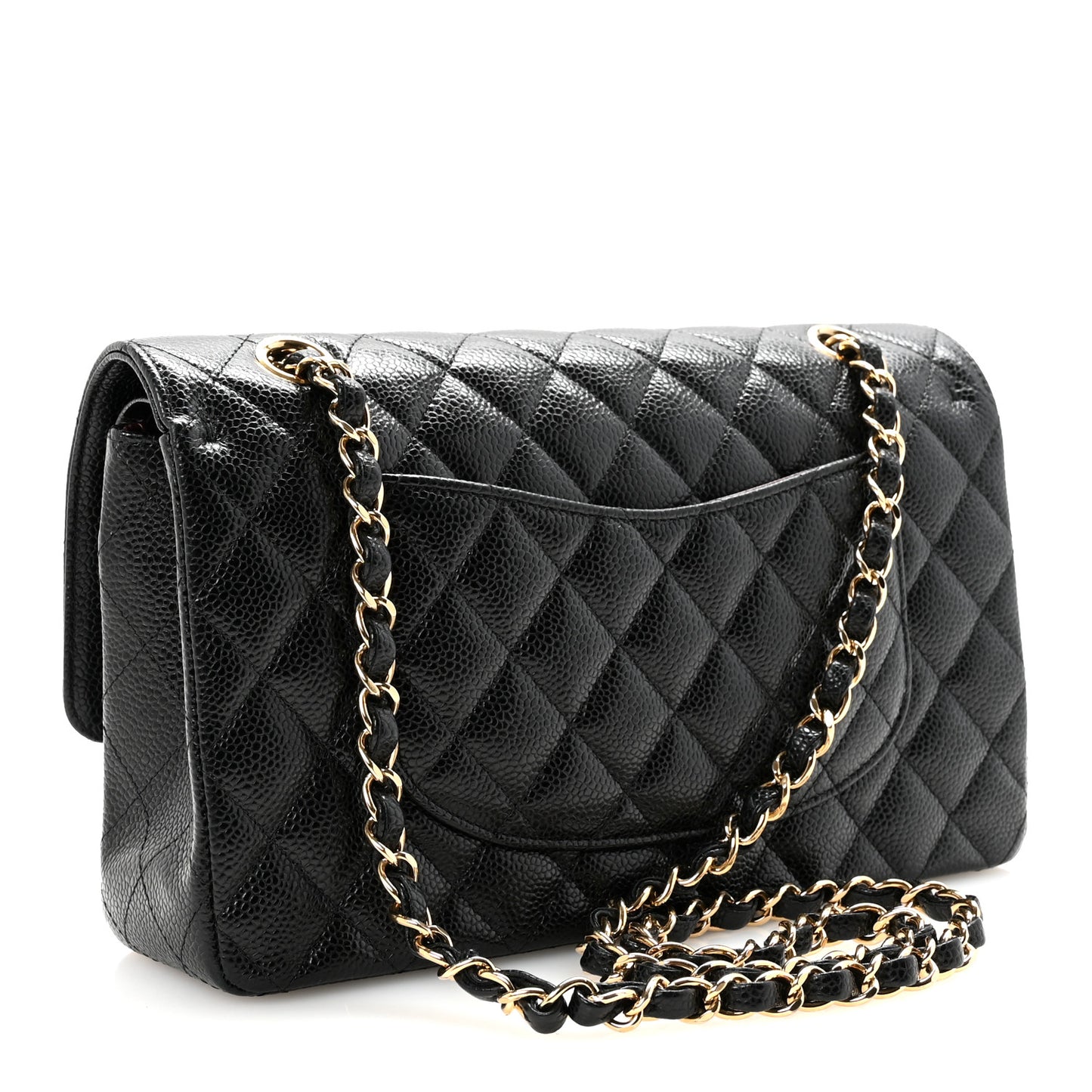 Caviar Quilted Medium Double Flap Black