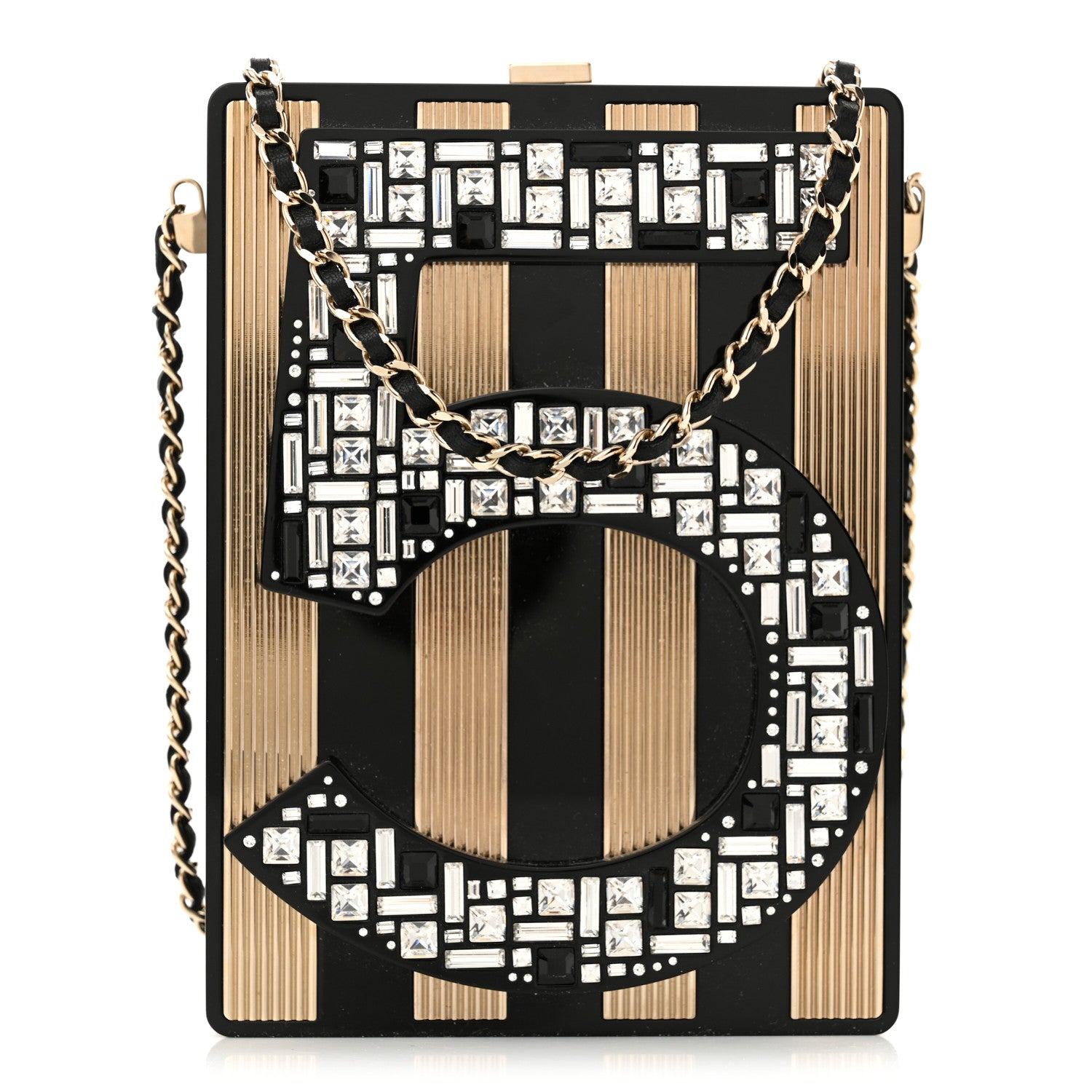 Chanel Plexiglass Strass Mosaic No 5 Minaudiere Clutch Black Gold 1 of 11