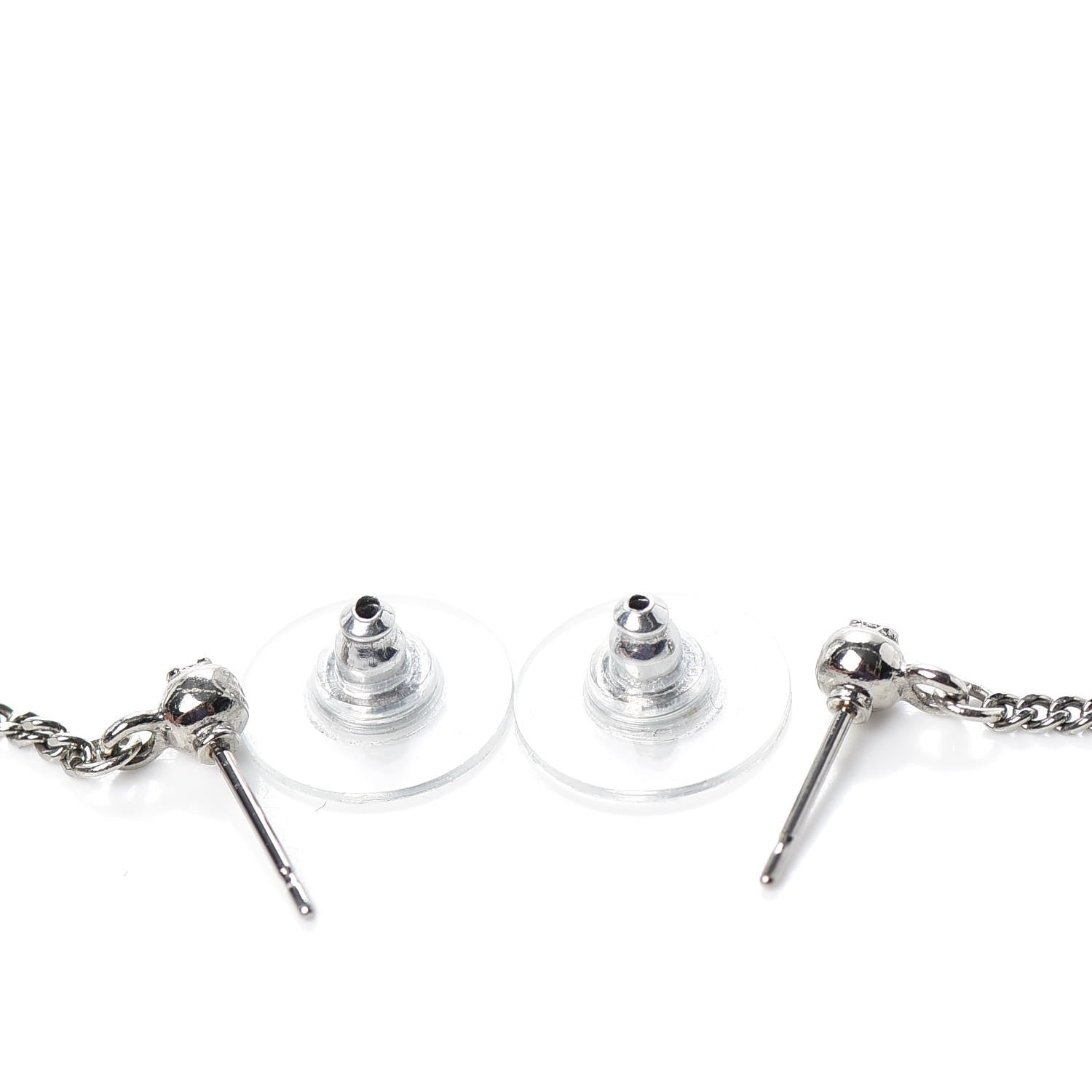 Chanel Baguette Crystal CC Drop Earrings Silver 3 of 4