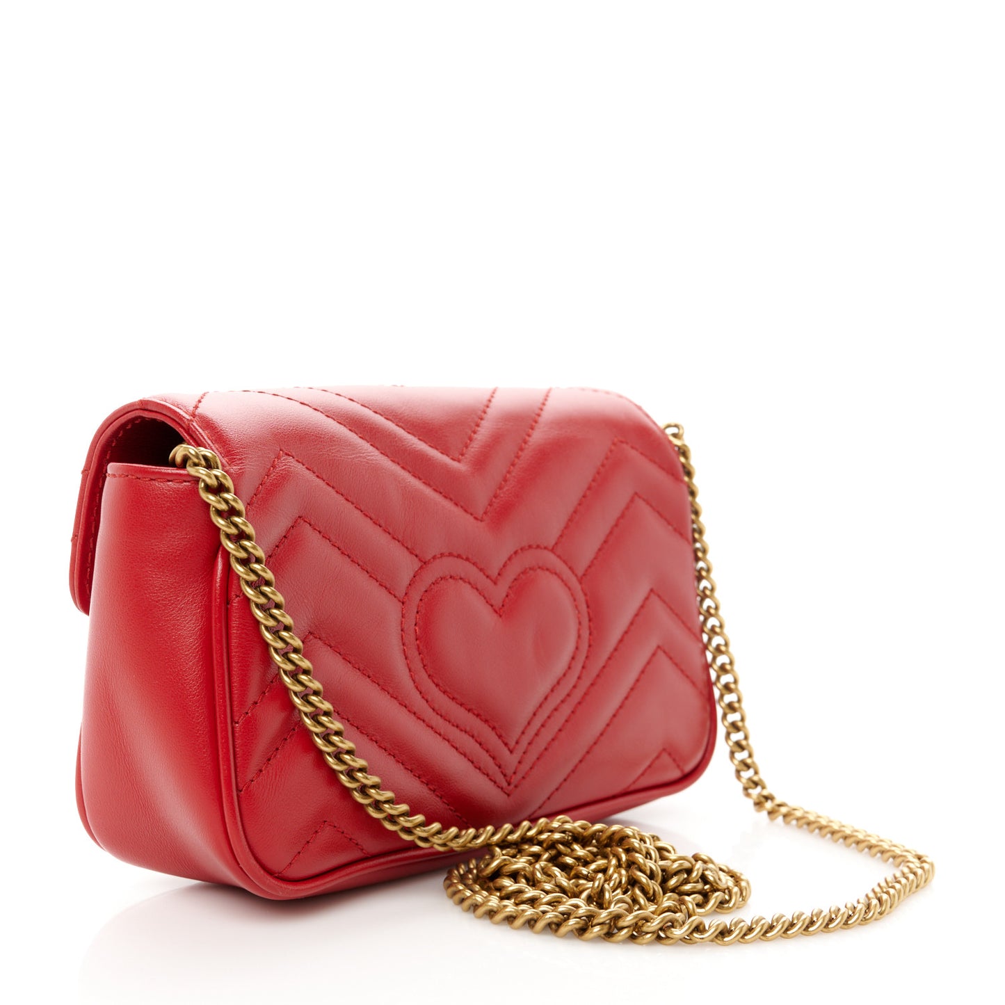 Calfskin Matelasse Super Mini GG Marmont Shoulder Bag Hibiscus Red
