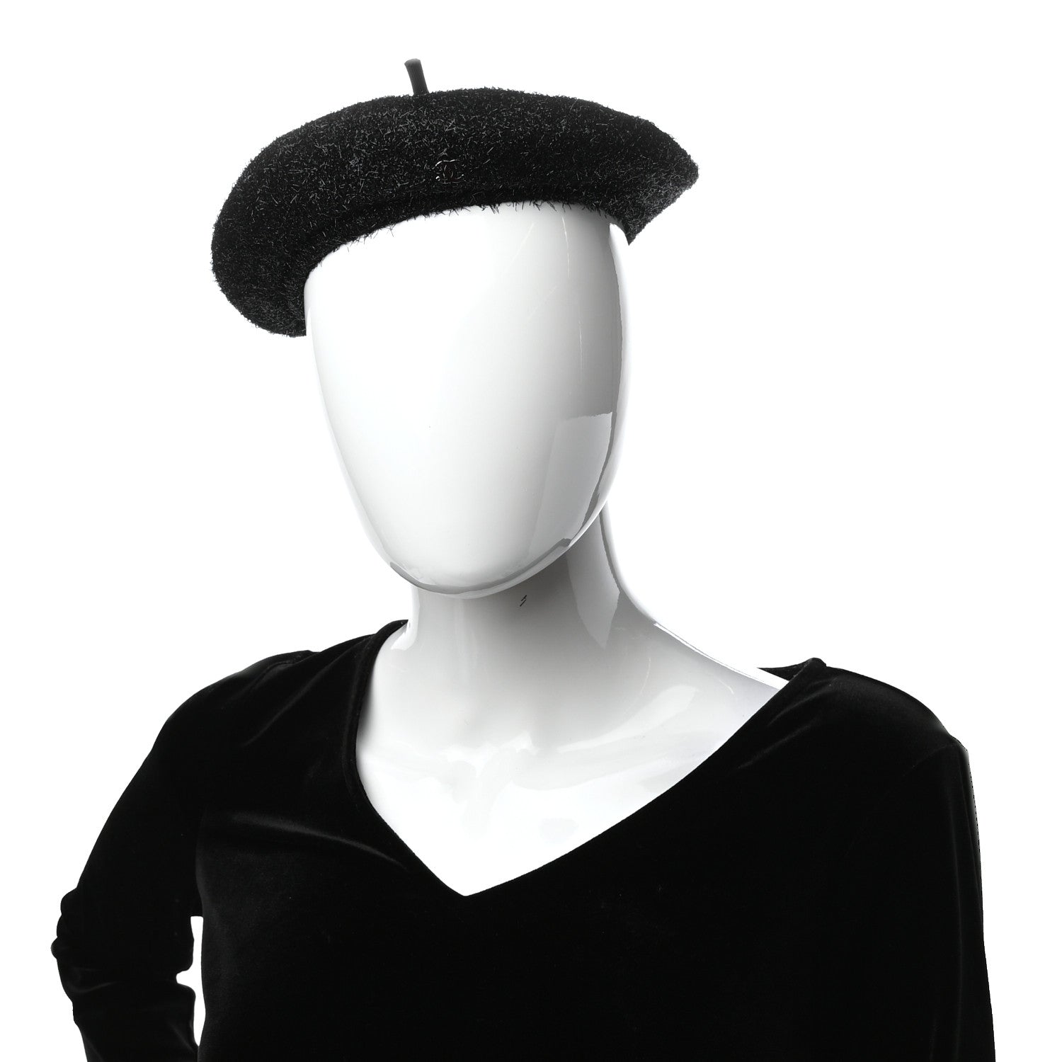 Chanel Cotton Polymide Beret Hat S Black 2 of 8