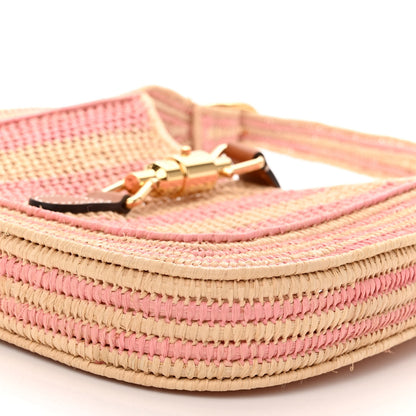 Gucci Raffia Woven Striped Small Jackie 1961 Hobo Pink White 9 of 9