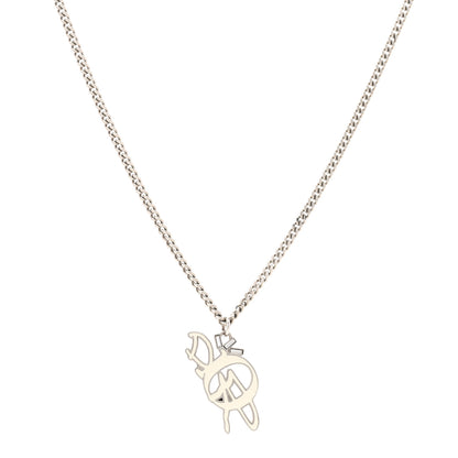 Christian Dior X Cactus Jack Crystal Resin Logo Pendant Necklace White Silver 1 of 7