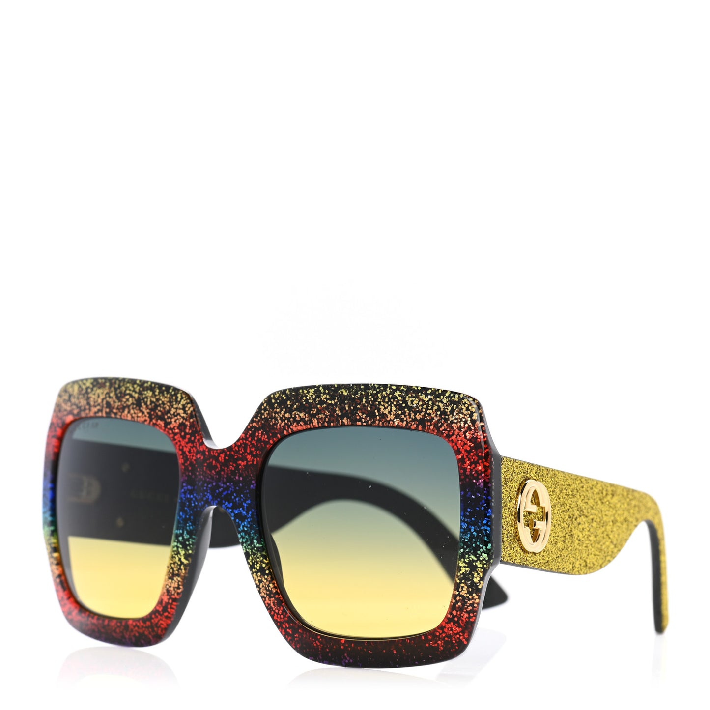 Square Frame GG0102S Sunglasses Glitter Gold Multi