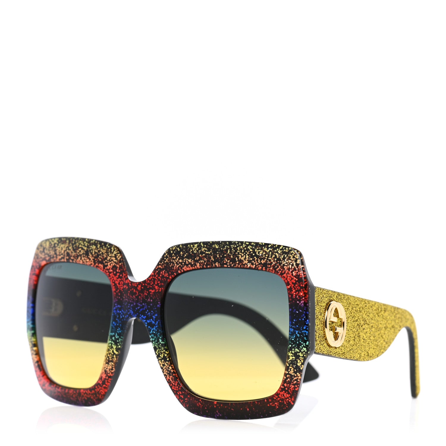 Gucci Square Frame GG0102S Sunglasses Glitter Gold Multi 1 of 10