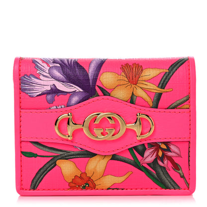 Gucci Calfskin Flora Print Zumi Card Case Fuxia Fluo 1 of 10