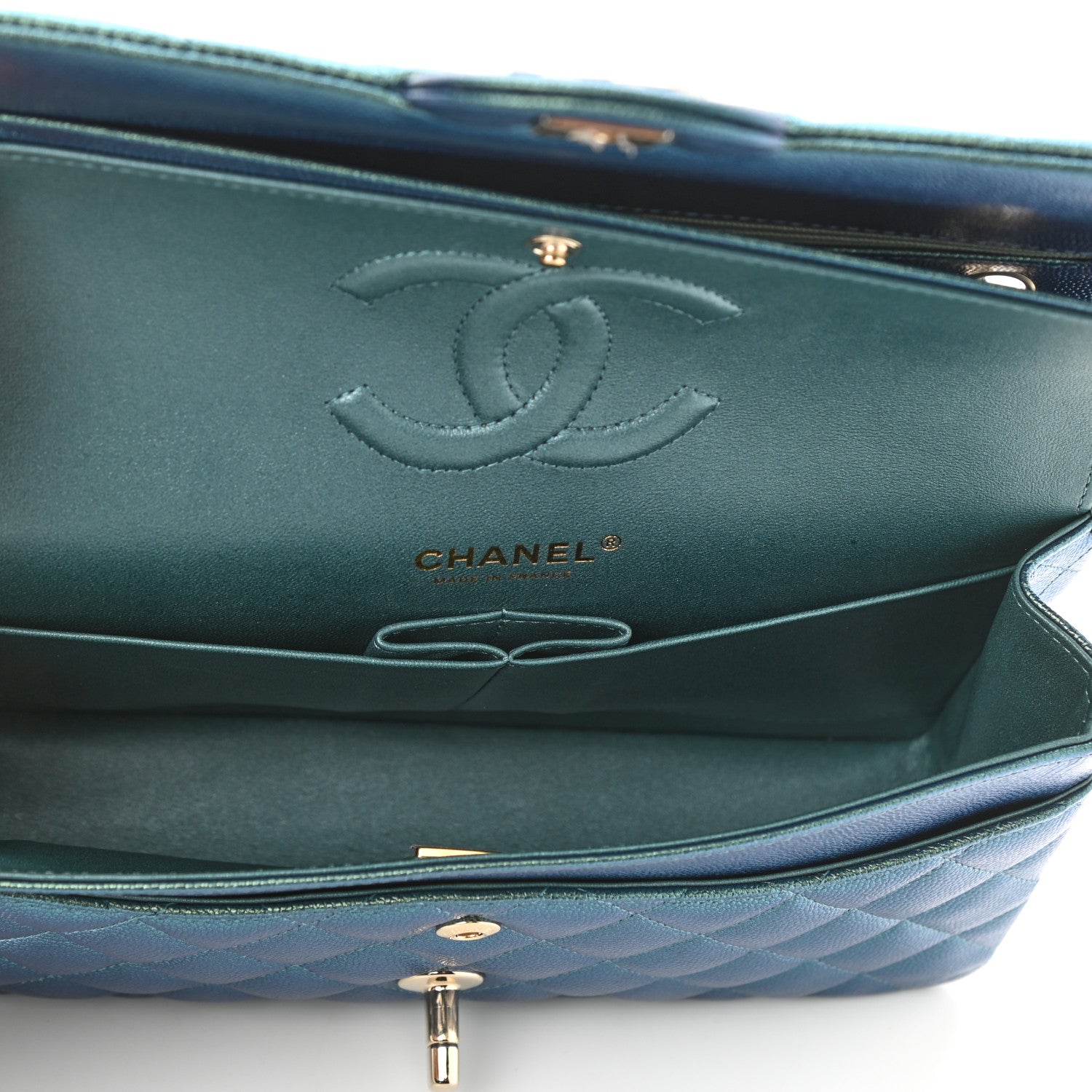 Chanel Iridescent Caviar Quilted Medium Double Flap Green 5 of 11