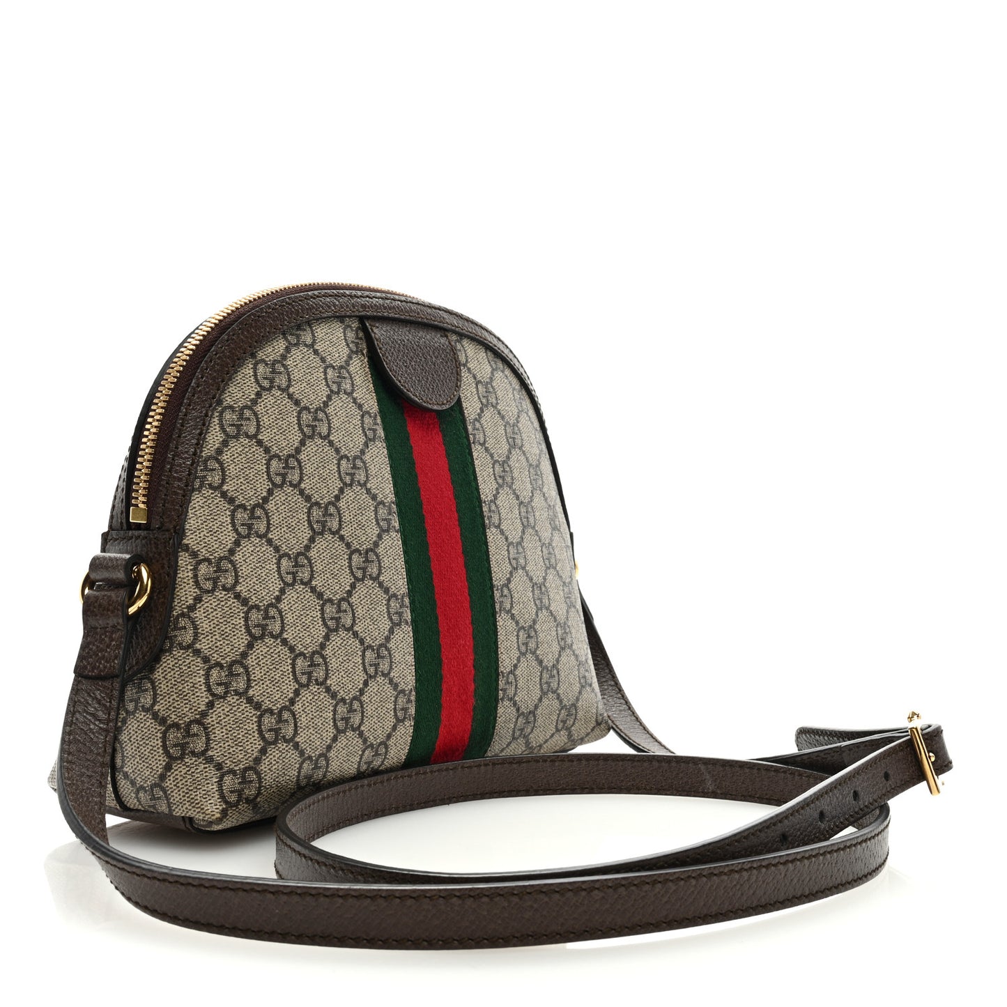 GG Supreme Monogram Textured Dollar Calfskin Web Small Ophidia Dome Shoulder Bag Beige Ebony New Acero