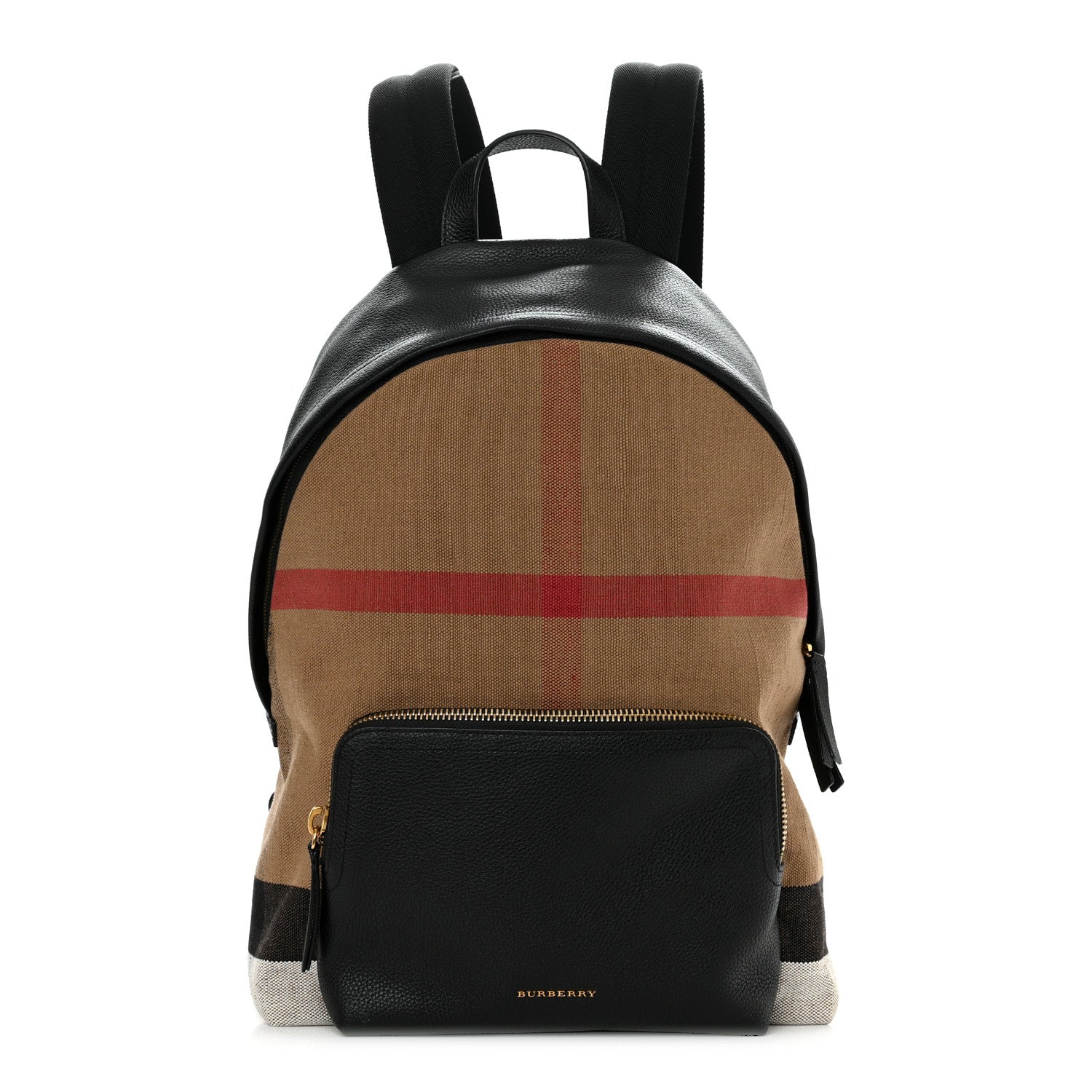 Burberry Mega Check Calfskin Abbeydale Simple Backpack Black Camel 1 of 11
