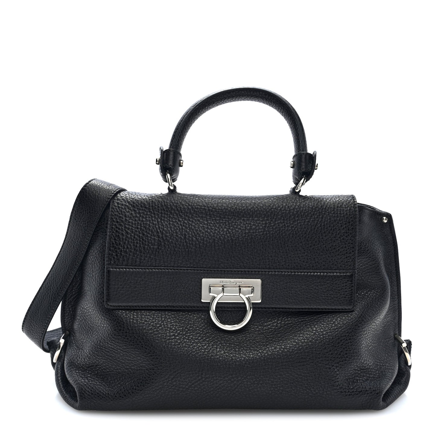 Grained Calfskin Medium Sofia Satchel Black