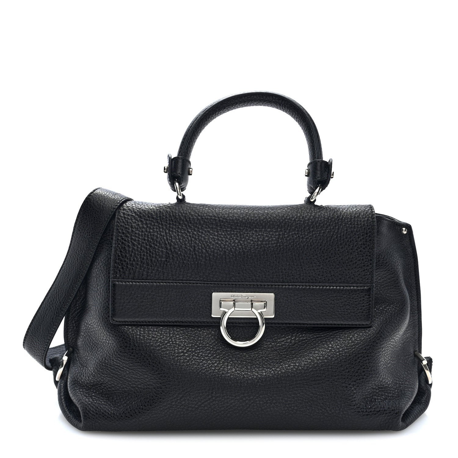 Salvatore Ferragamo Grained Calfskin Medium Sofia Satchel Black 1 of 9
