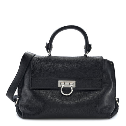 Salvatore Ferragamo Grained Calfskin Medium Sofia Satchel Black 1 of 9