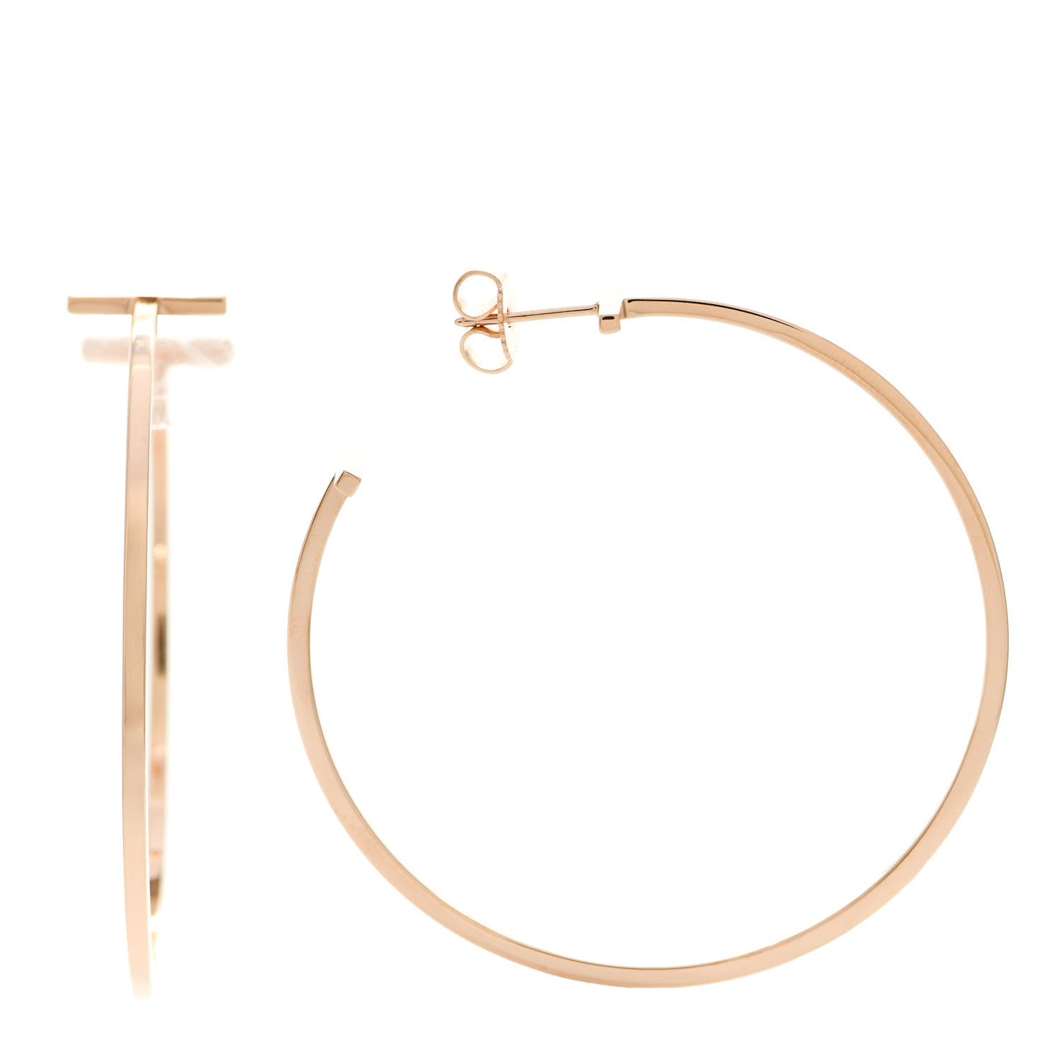 Tiffany 18K Rose Gold Extra Large T Wire Hoop Earrings 1 of 5