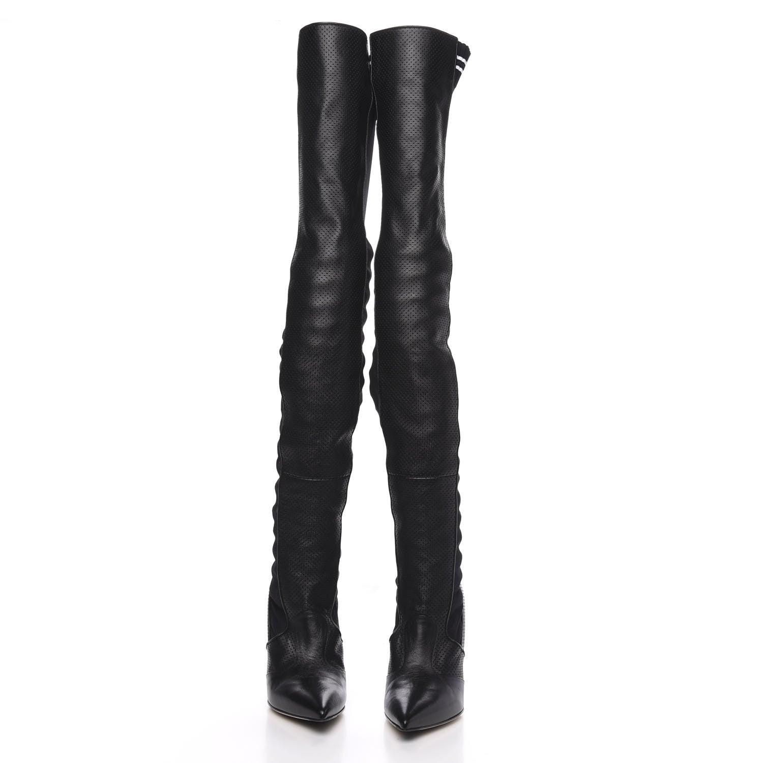 Fendi Nappa Lurex Perforated Rockoko Thigh High 105mm Sock Boots 38 Black 2 of 4