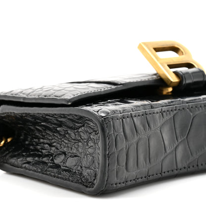 Balenciaga Shiny Calfskin Crocodile Embossed Hourglass Chain Bag Black 10 of 10