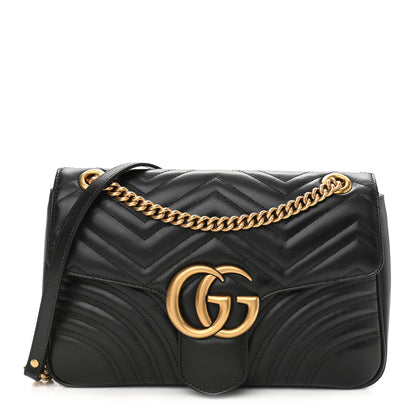 Gucci Calfskin Matelasse Medium GG Marmont Shoulder Bag Black 1 of 10