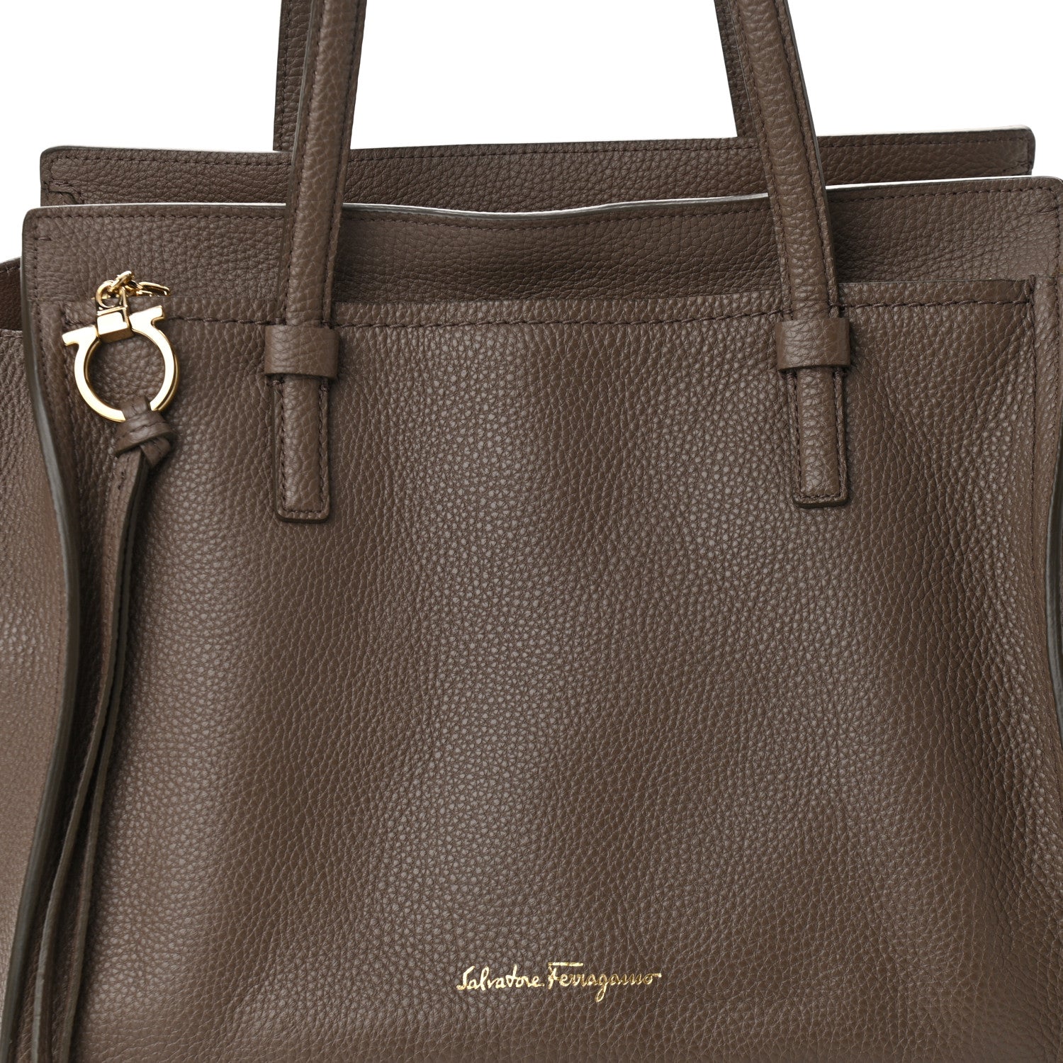 Salvatore Ferragamo Hammered Calfskin Double Handle Medium Amy Tote Beige 6 of 16