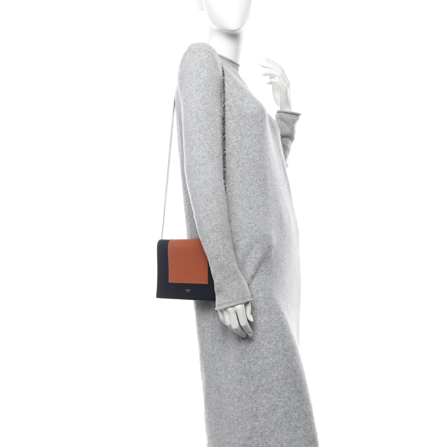 Smooth Lambskin Frame Evening Chain Clutch Terracotta Navy