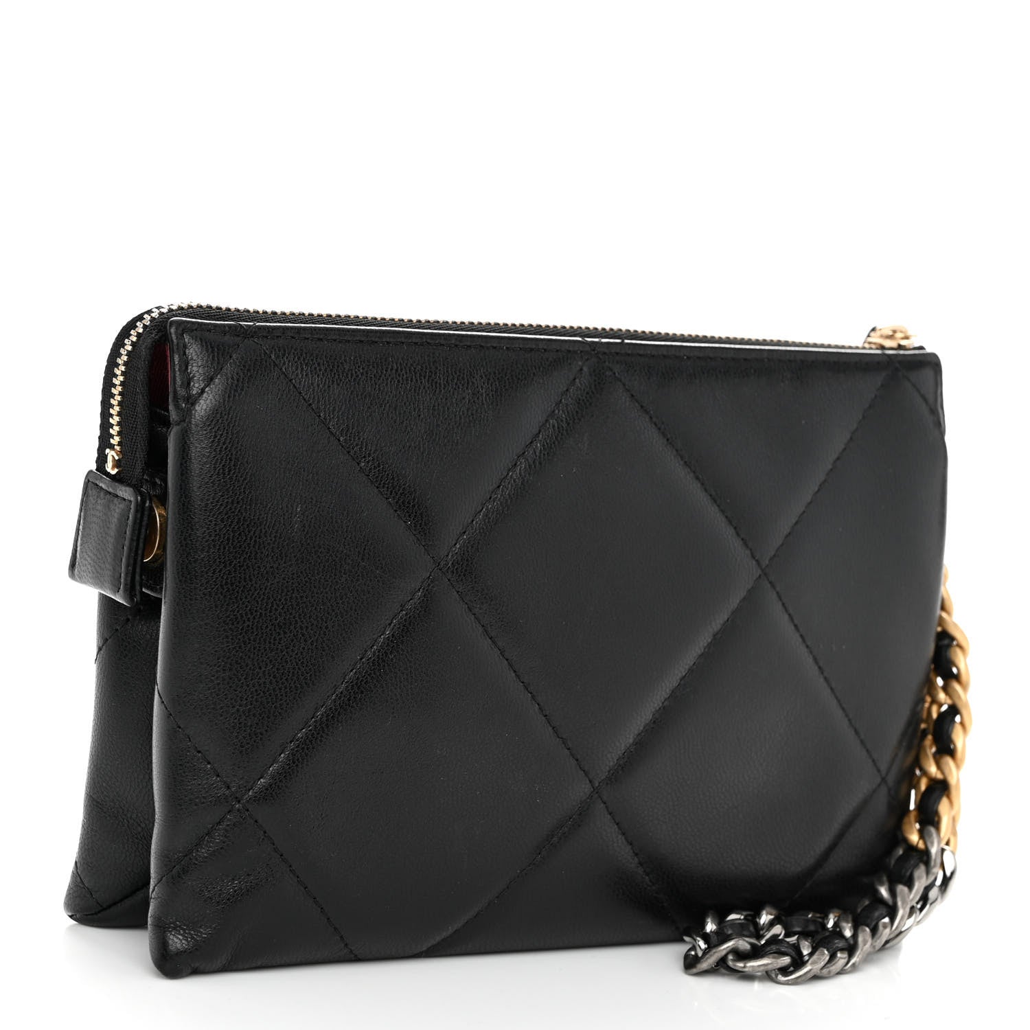 Chanel Shiny Goatskin Quilted Small Chanel 19 Pouch With Handle Black 3 of 9