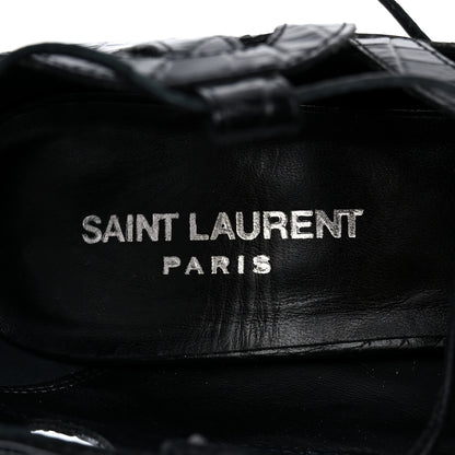 Saint Laurent Calfskin Crocodile Embossed Tribute 16 Lace Up Platform Sandals 40 Black 7 of 10