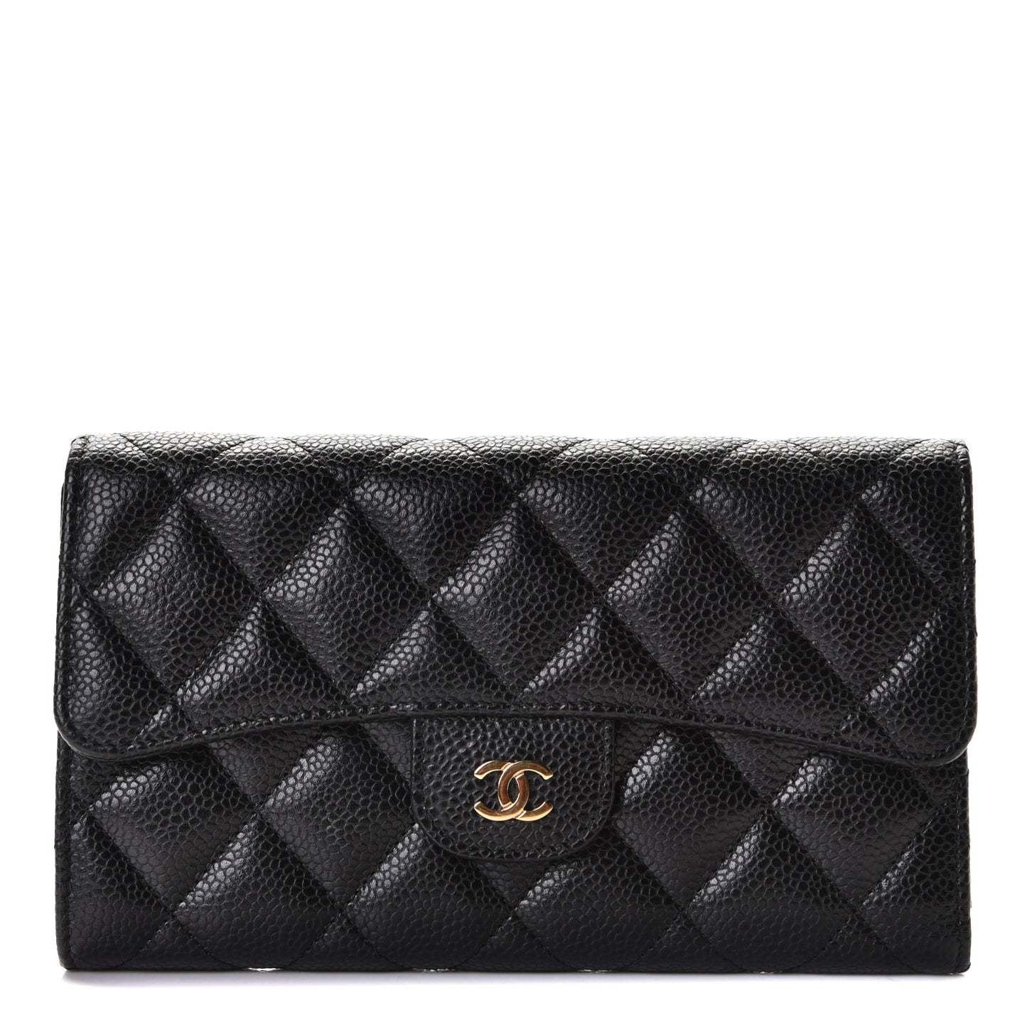 Caviar Quilted Long Flap Wallet Black