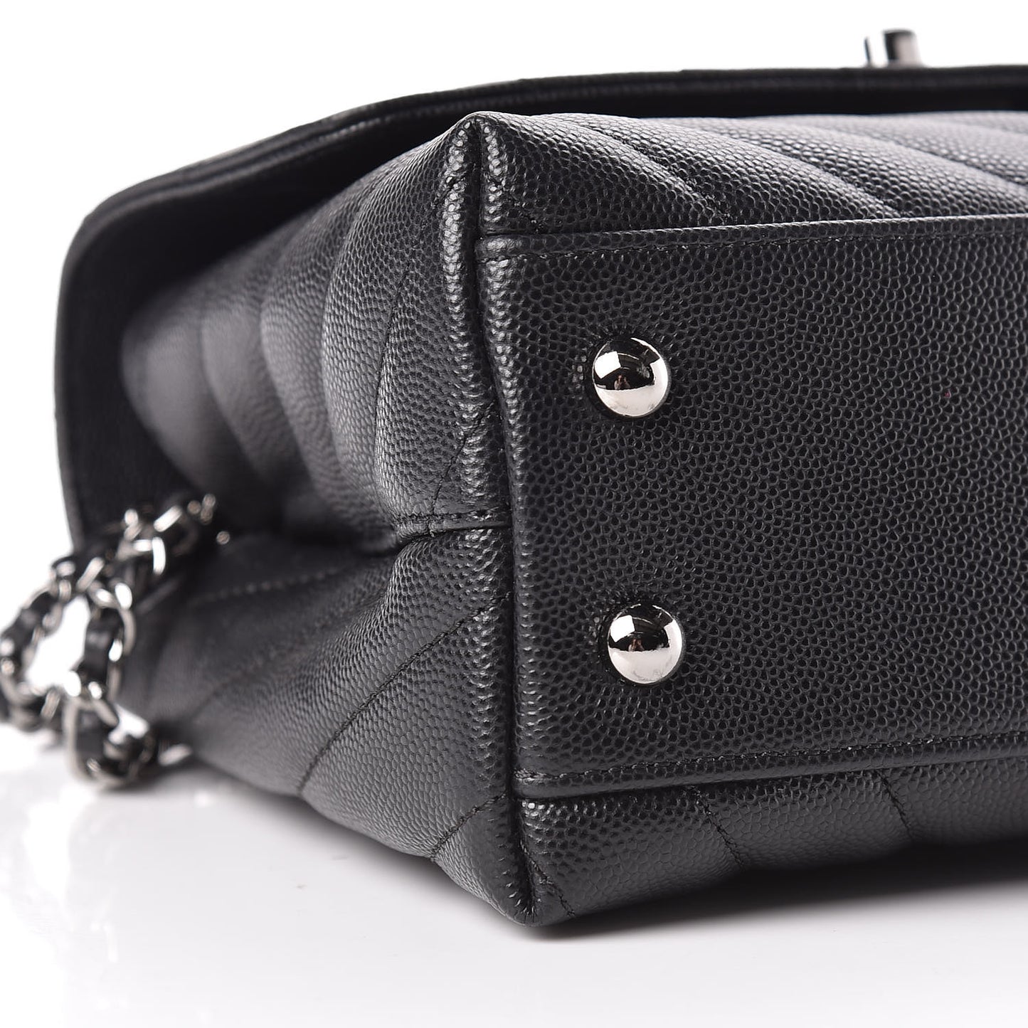 Caviar Chevron Quilted Mini Coco Handle Flap Black