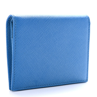 Prada Saffiano Metal Compact Snap Bi-Fold Wallet Blue 3 of 7