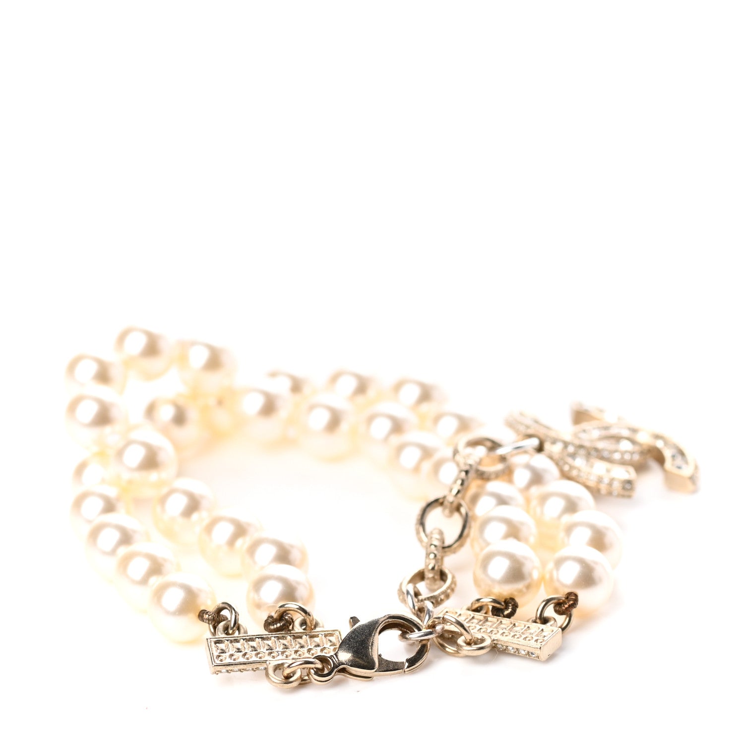 Chanel Baguette Crystal Pearl CC Bracelet Silver 3 of 4