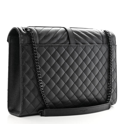 Saint Laurent Grain De Poudre Textured Mixed Matelasse Large Triquilt Monogram Monochrome Satchel Black 3 of 10