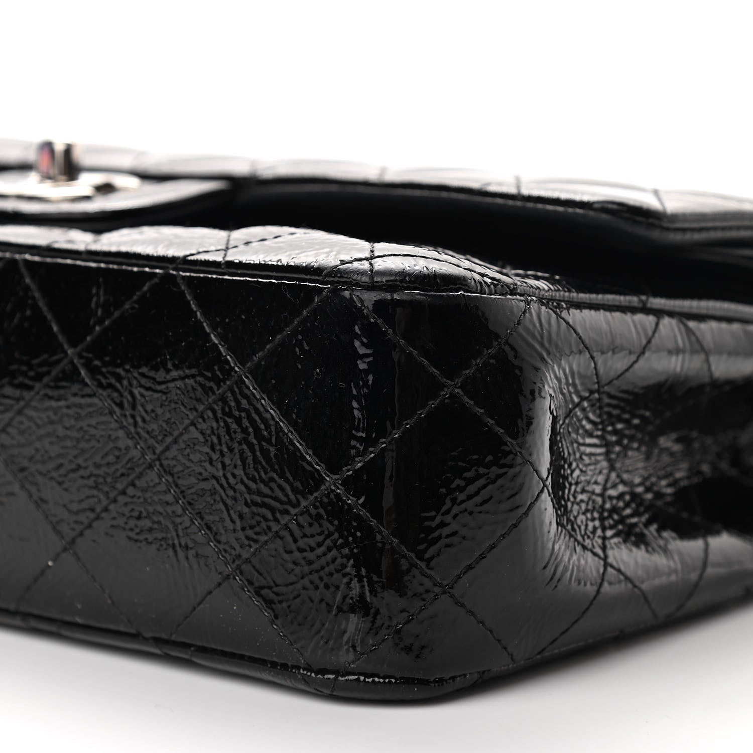 Chanel Distressed Patent Quilted Medium Double Flap Black 10 of 14