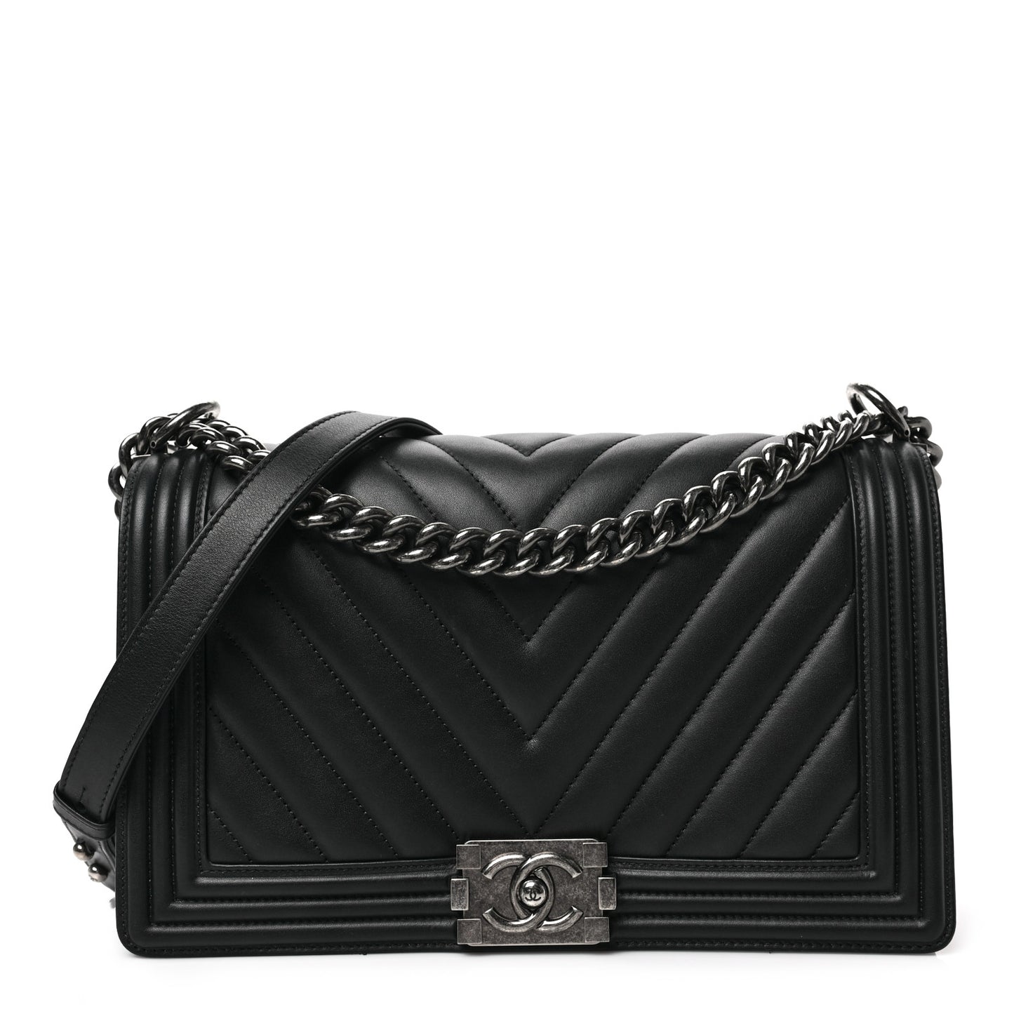 Calfskin Chevron Quilted New Medium Boy Flap Black