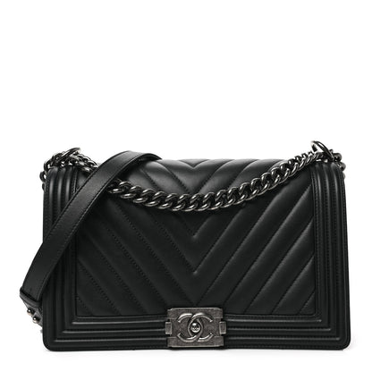 Chanel Calfskin Chevron Quilted New Medium Boy Flap Black 1 of 7