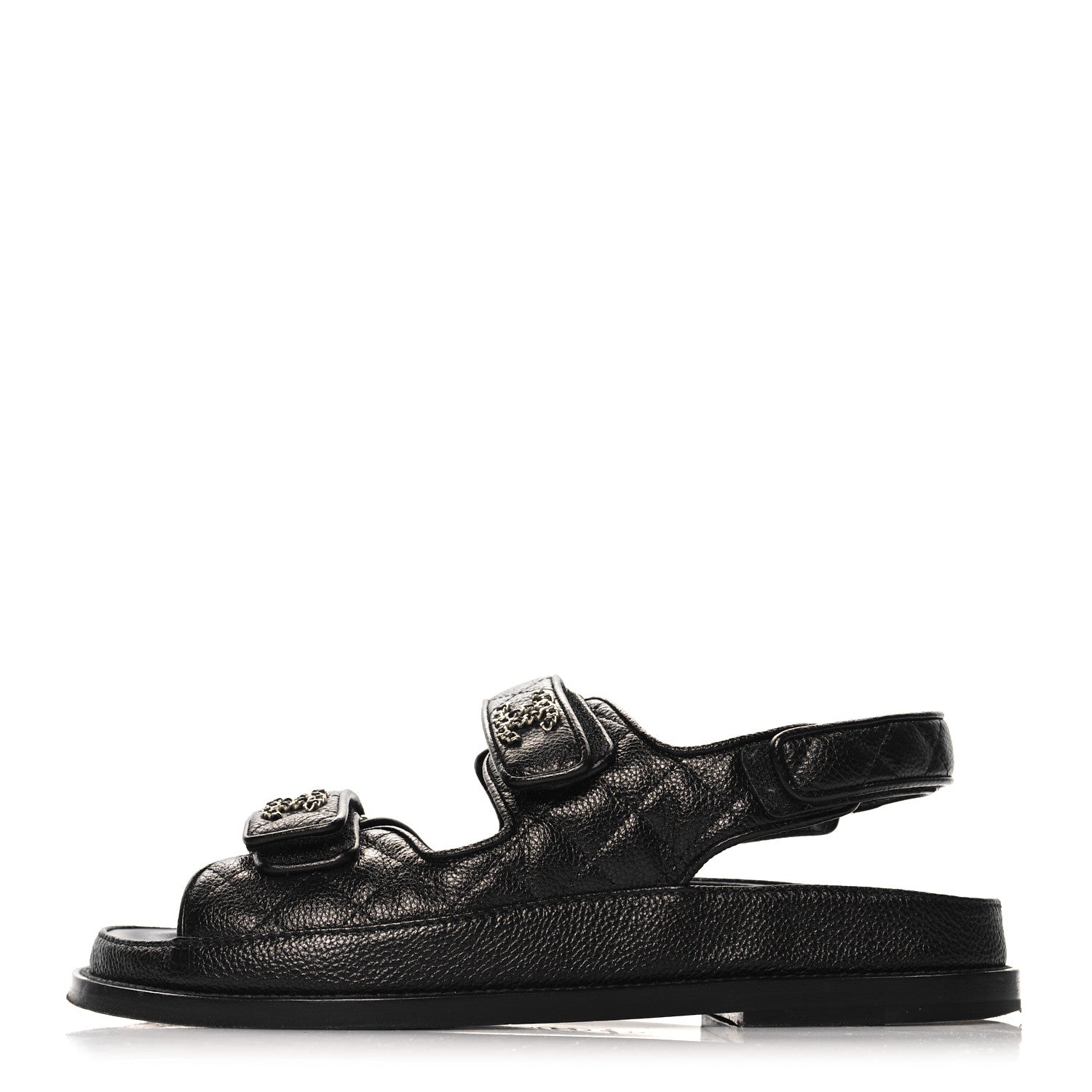 Chanel Grained Calfskin Velcro Dad Sandals 37 Black 1 of 10