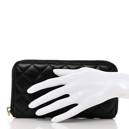 Chanel Lambskin Quilted Large Gusset Zip Around Wallet Black 2 of 8
