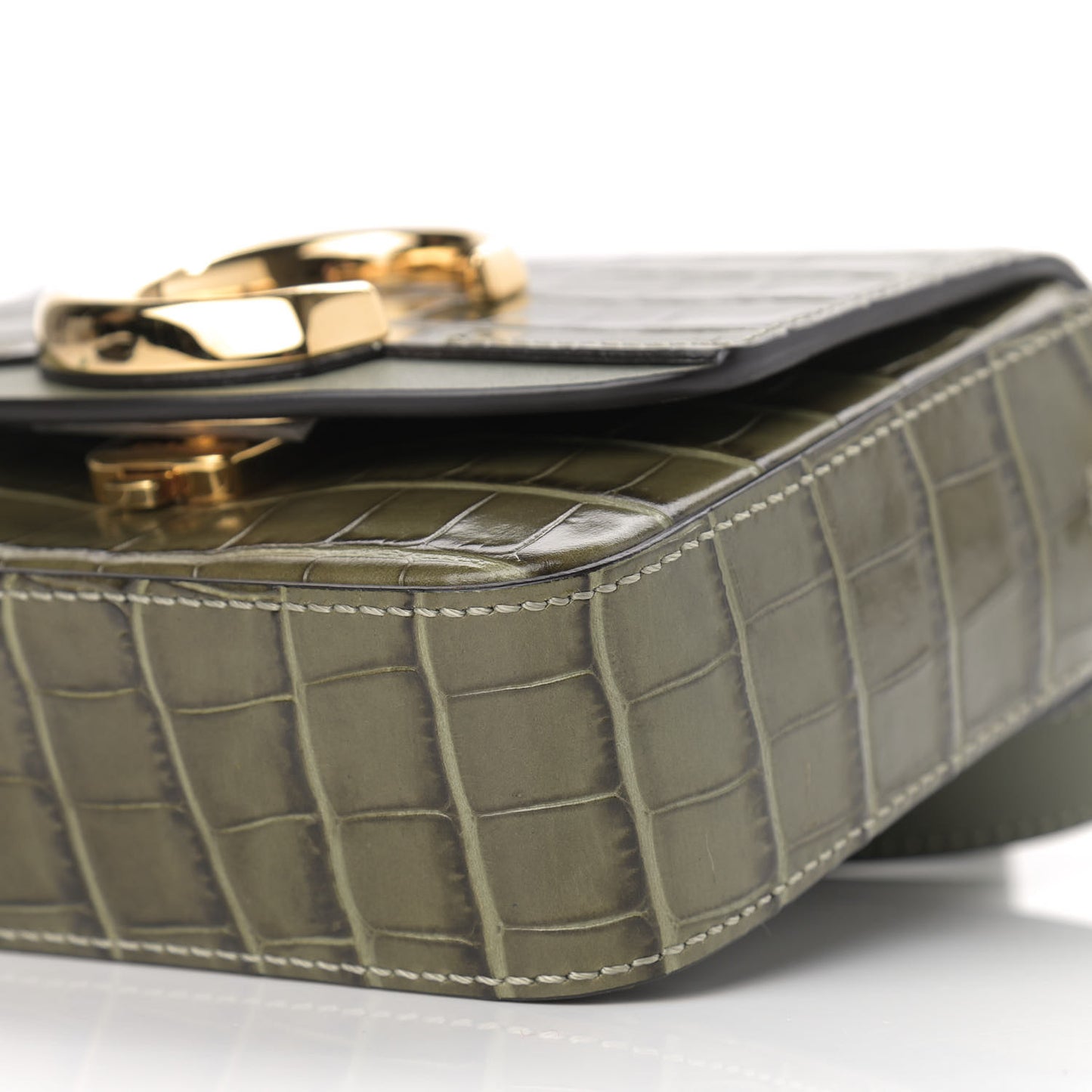 Calfskin Crocodile Embossed Mini C Double Carry Misty Forest