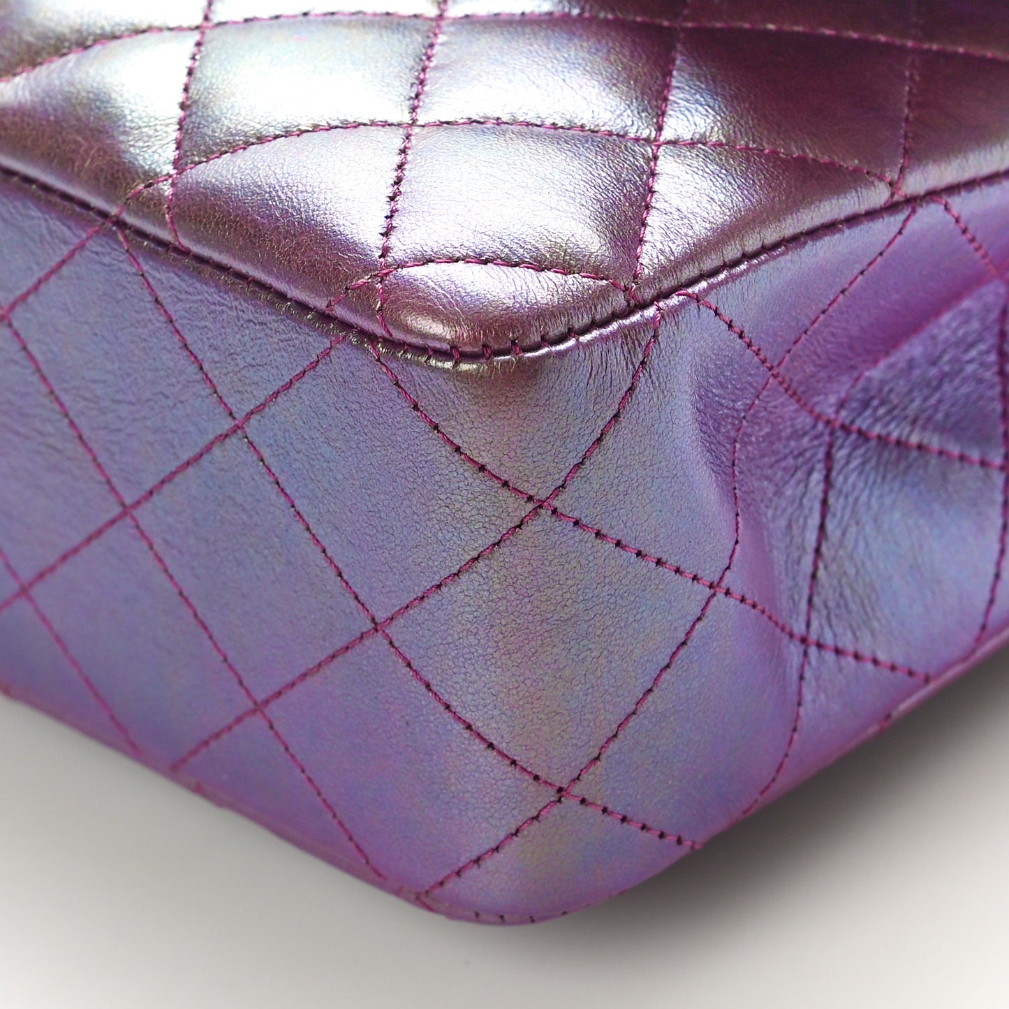 Iridescent Lambskin Quilted Medium Double Flap Purple