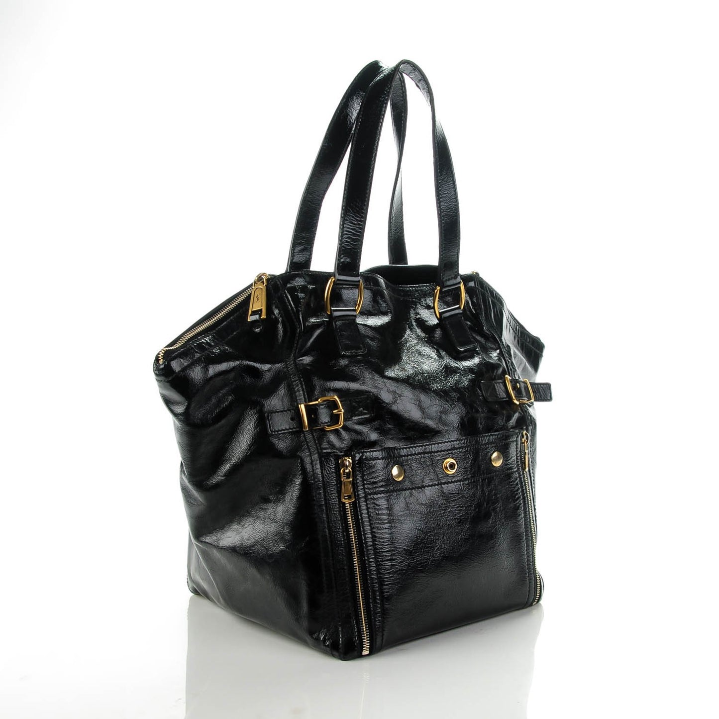 Textured Patent Large Downtown Tote Black