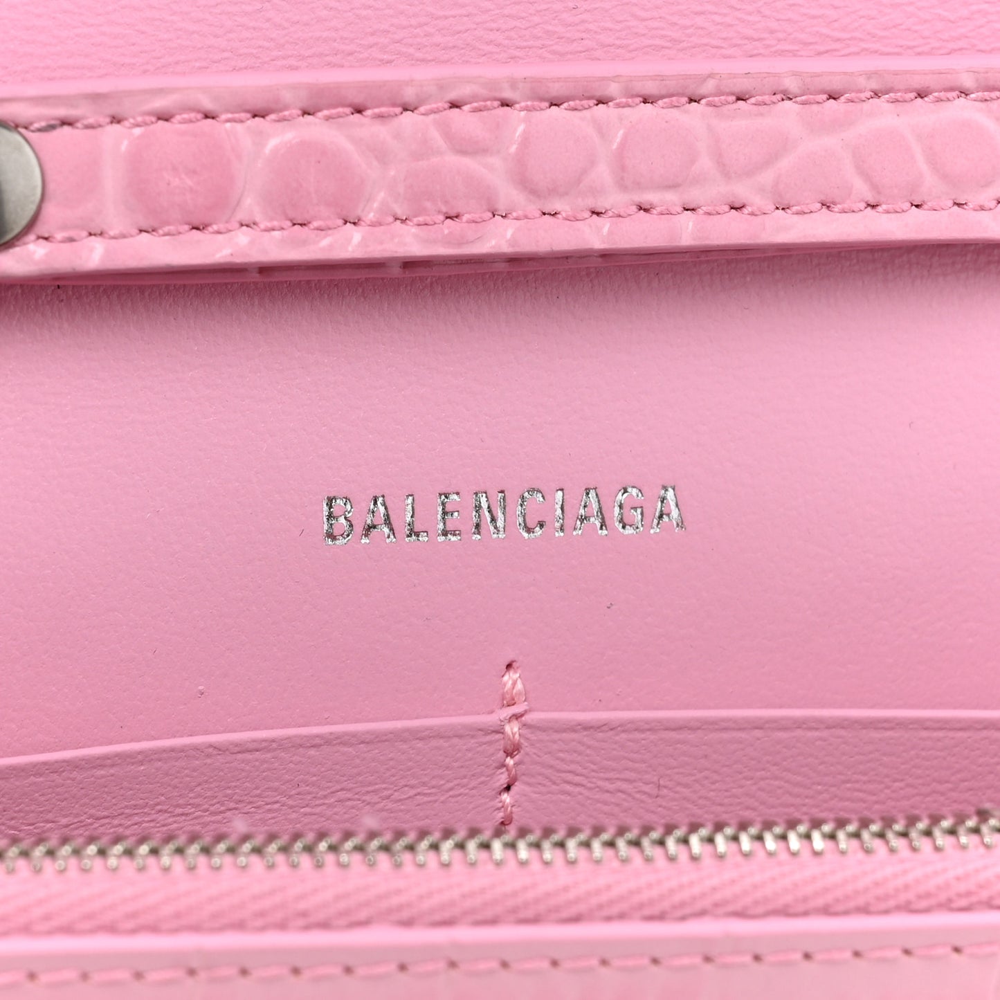 Shiny Calfskin Crocodile Embossed Hourglass Chain Bag Candy Pink