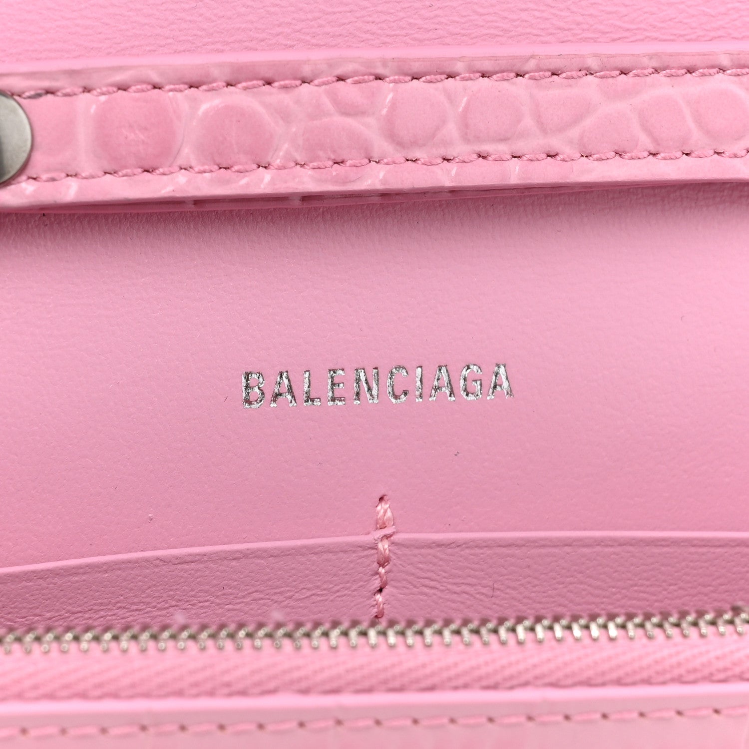 Balenciaga Shiny Calfskin Crocodile Embossed Hourglass Chain Bag Candy Pink 6 of 11