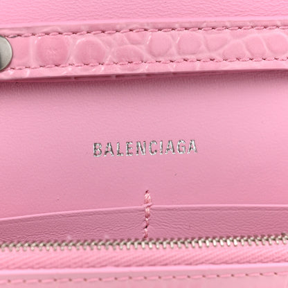 Balenciaga Shiny Calfskin Crocodile Embossed Hourglass Chain Bag Candy Pink 6 of 11
