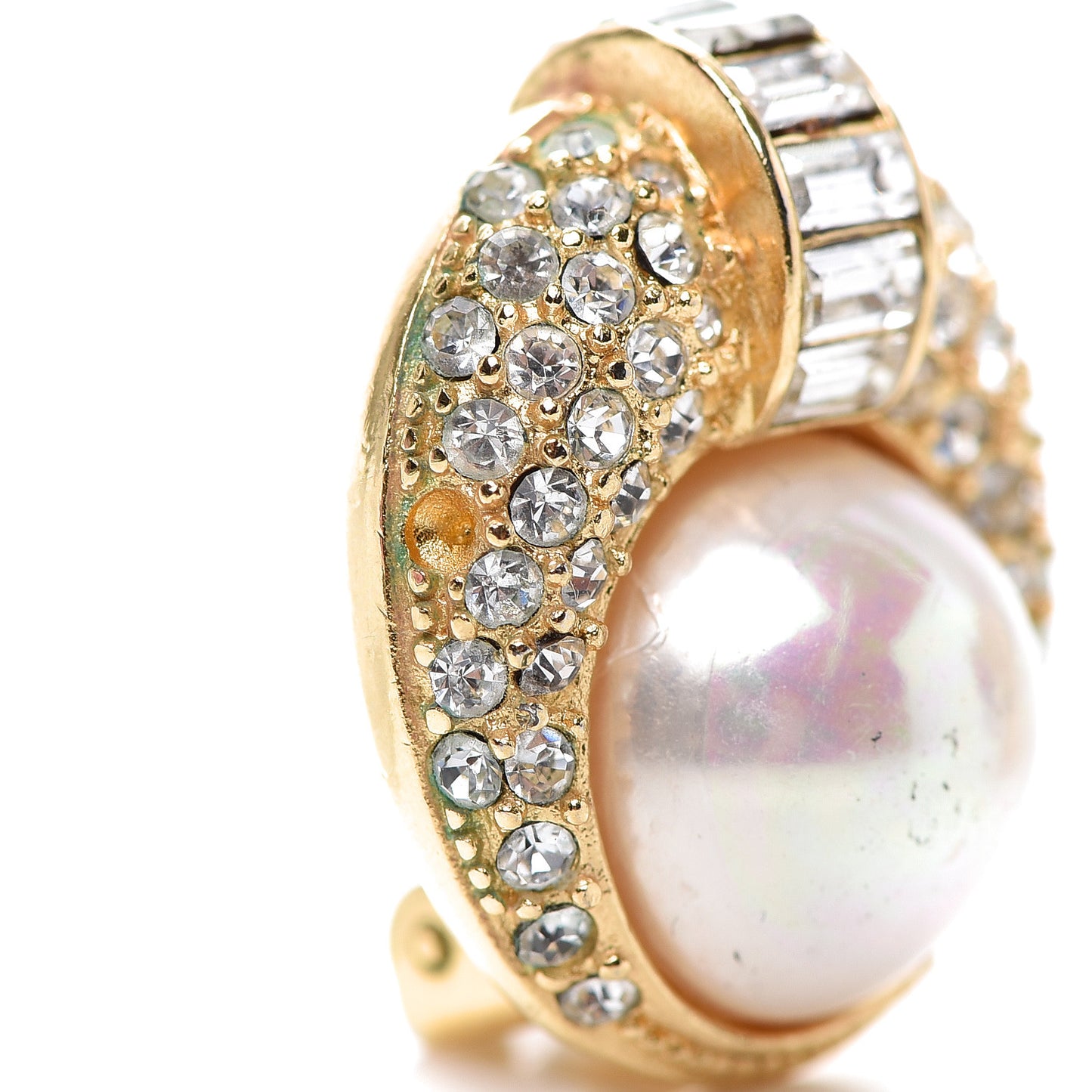 Pearl Crystal Clip On Earrings Gold