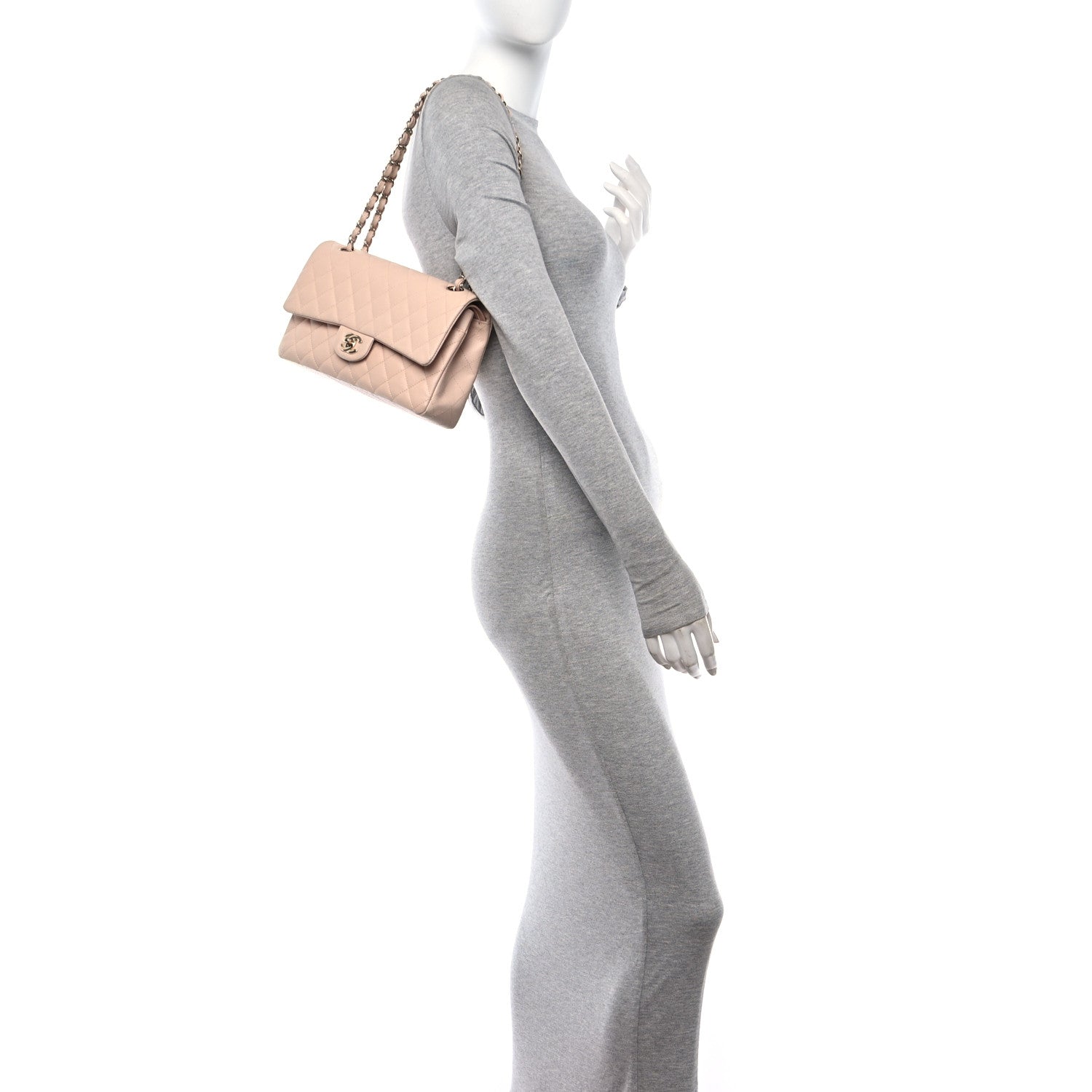 Chanel Caviar Quilted Medium Double Flap Light Beige 2 of 12