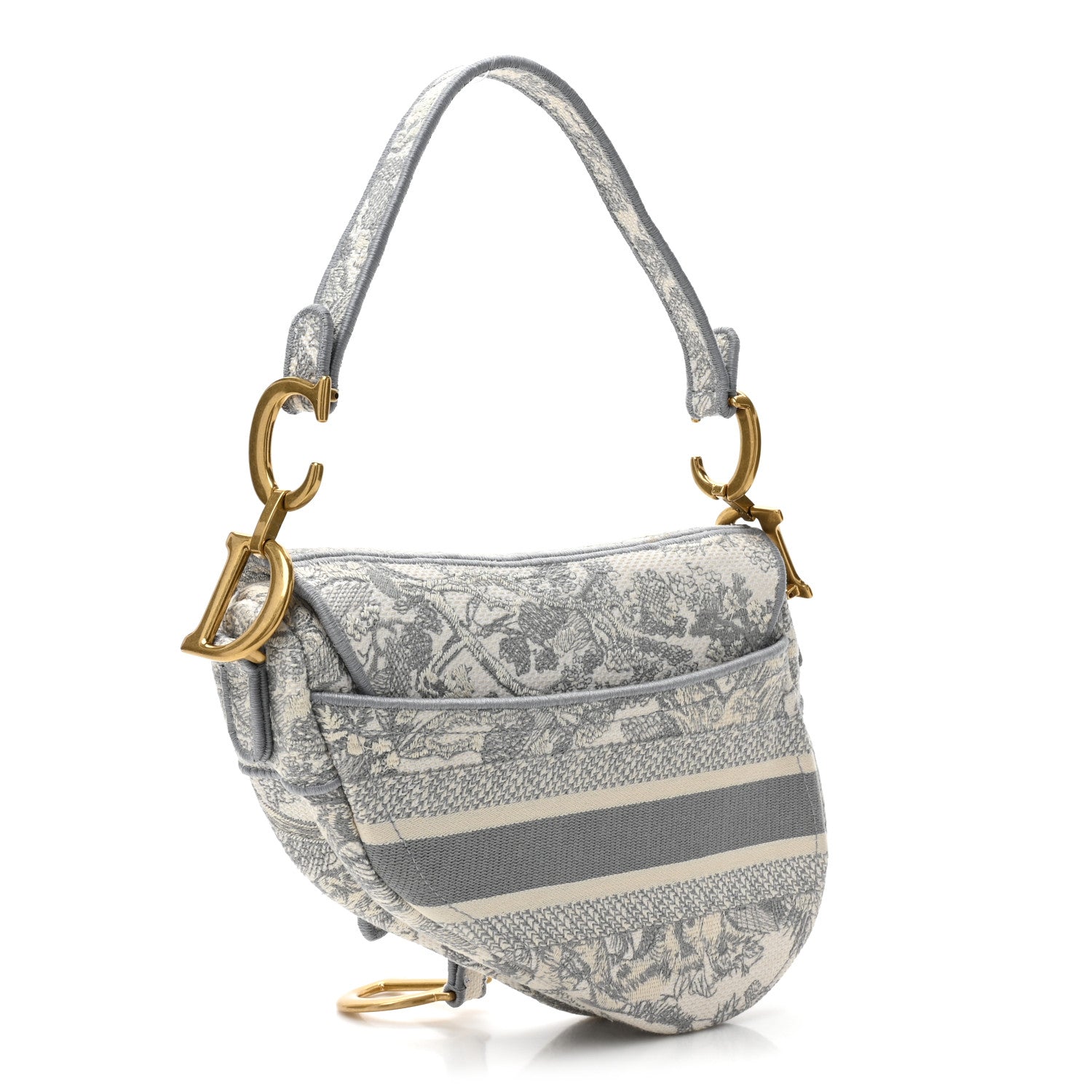 Christian Dior Canvas Embroidered Toile de Jouy Saddle Bag Gray 4 of 10